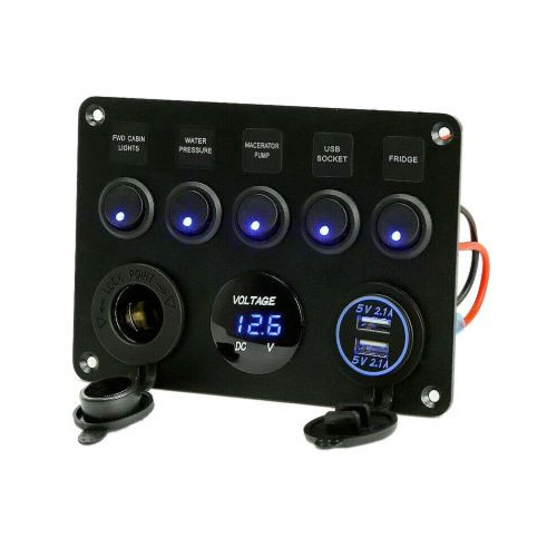 12-V-Multifunktionsschalttafel mit USB-Anschlüssen und Voltmeter